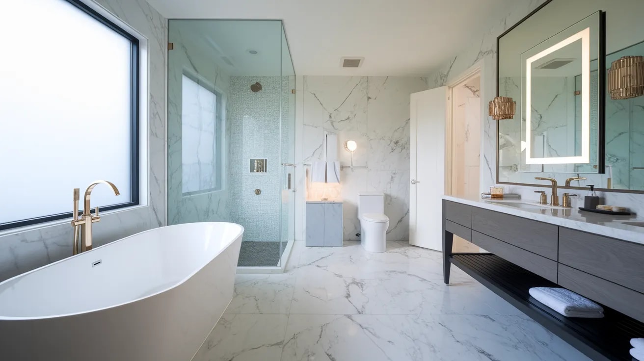 Luxury stone bathroom remodel in Metro Detroit, MI by Stone Works Remodeling