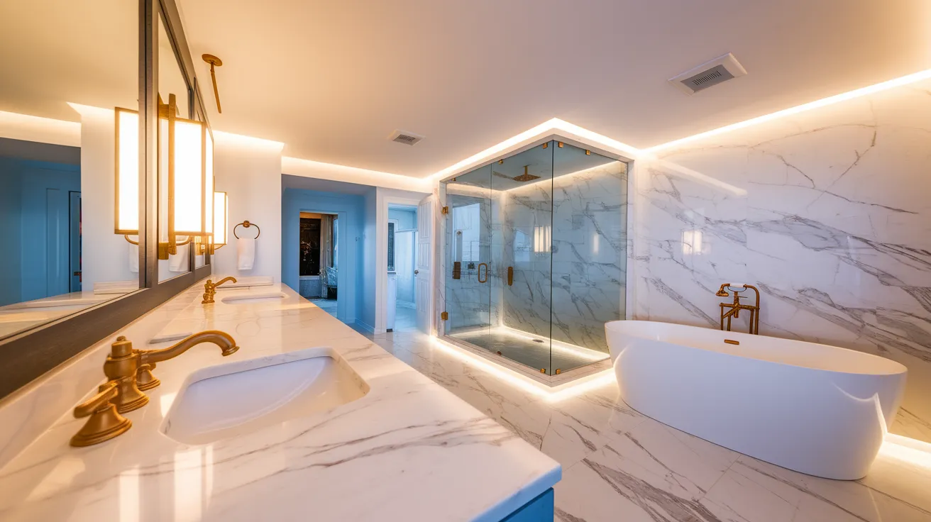 Modern stone shower conversion in Metro Detroit, MI by Stone Works Remodeling